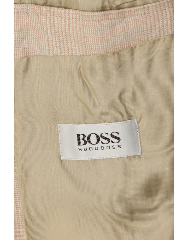 HUGO BOSS Mens 2 Button Blazer Jacket EU 56 3XL Beige Check Linen