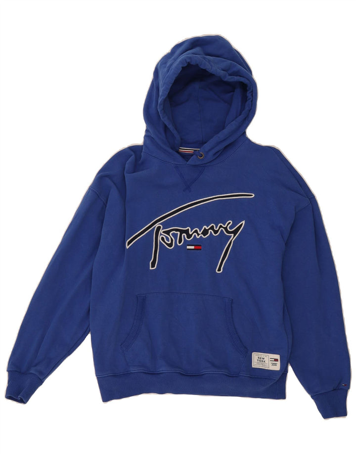 TOMMY HILFIGER Womens Oversized Graphic Sweatshirt Jumper UK 10 Small Blue Vintage Tommy Hilfiger and Second-Hand Tommy Hilfiger from Messina Hembry 