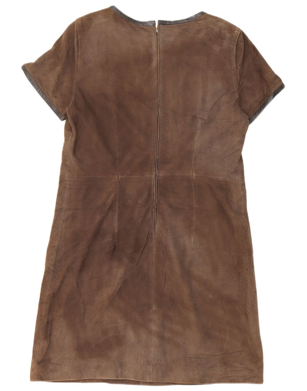 Vintage Womens Suede Shift Dress IT 44 Medium Brown