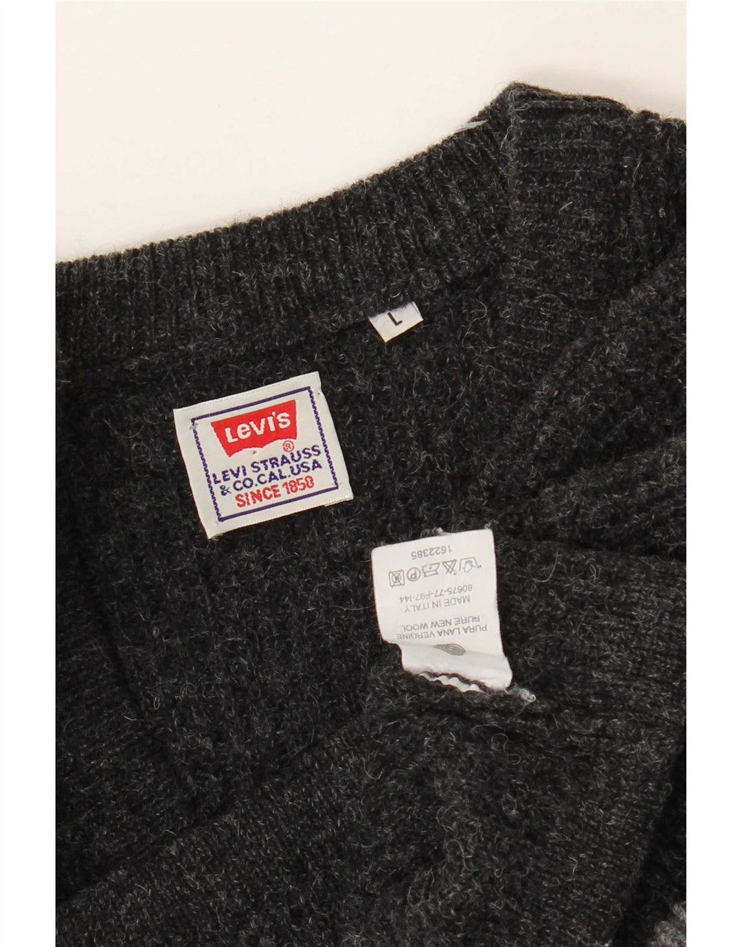 Levi's Mens V-Neck Jumper Sweater Large Grey Colourblock Virgin Wool