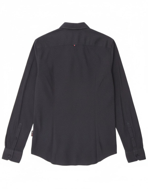 Superdry Mens Tailored Slim Fit Shirt Small Navy Blue Spotted Cotton