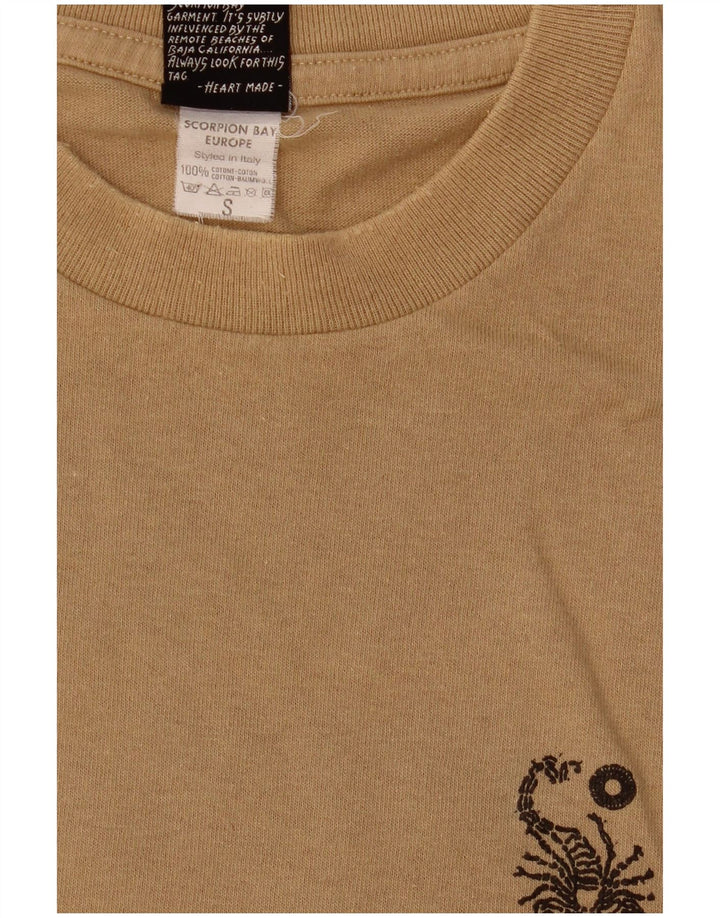 SCORPION Mens Graphic T-Shirt Top Small Beige Cotton