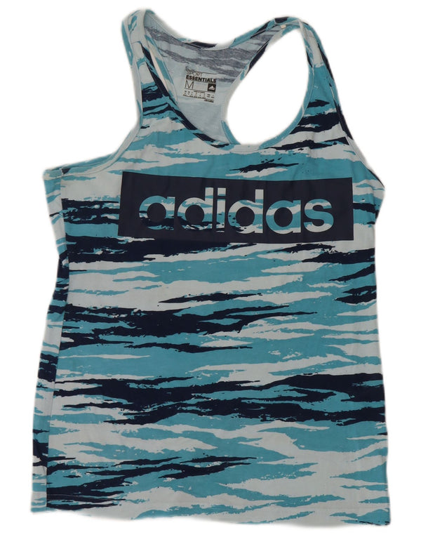 ADIDAS Womens Climalite Graphic Vest Top UK 12/14 Medium Blue Camouflage