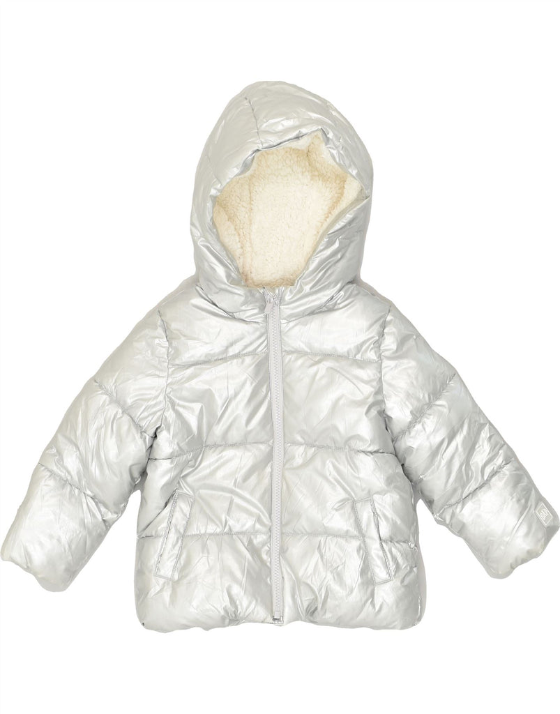 GAP Girls Sherpa Hooded Padded Jacket 3-4 Years Silver Polyester | Vintage Gap | Thrift | Second-Hand Gap | Used Clothing | Messina Hembry 