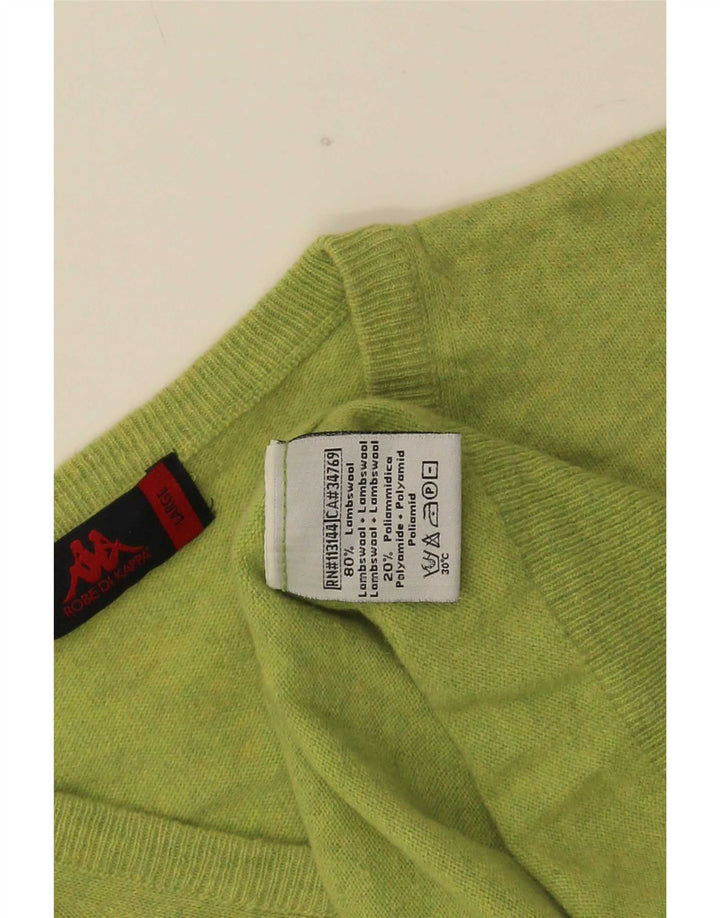 Kappa Mens V-Neck Jumper Sweater Large Green Lambswool