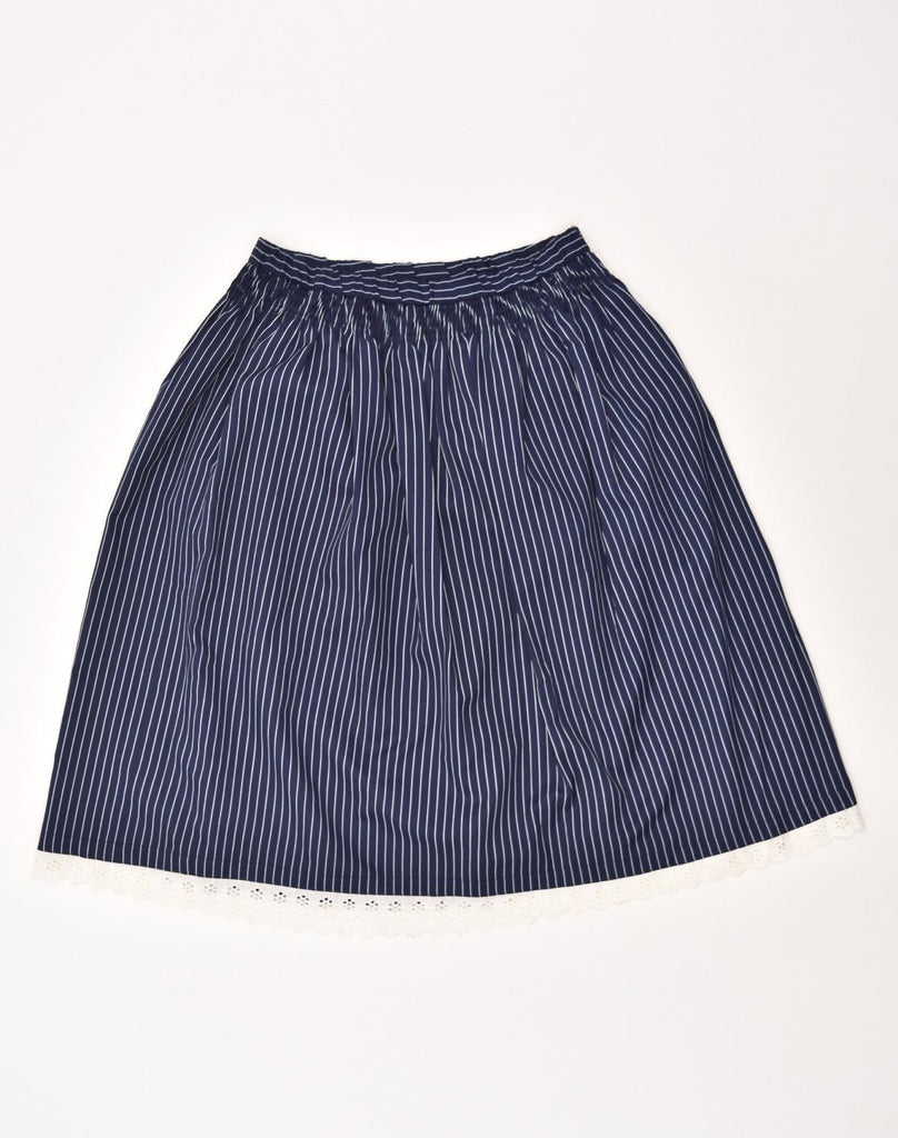 VINTAGE Womens A-Line Skirt W32 Large Navy Blue Striped Polyester | Vintage Vintage | Thrift | Second-Hand Vintage | Used Clothing | Messina Hembry 