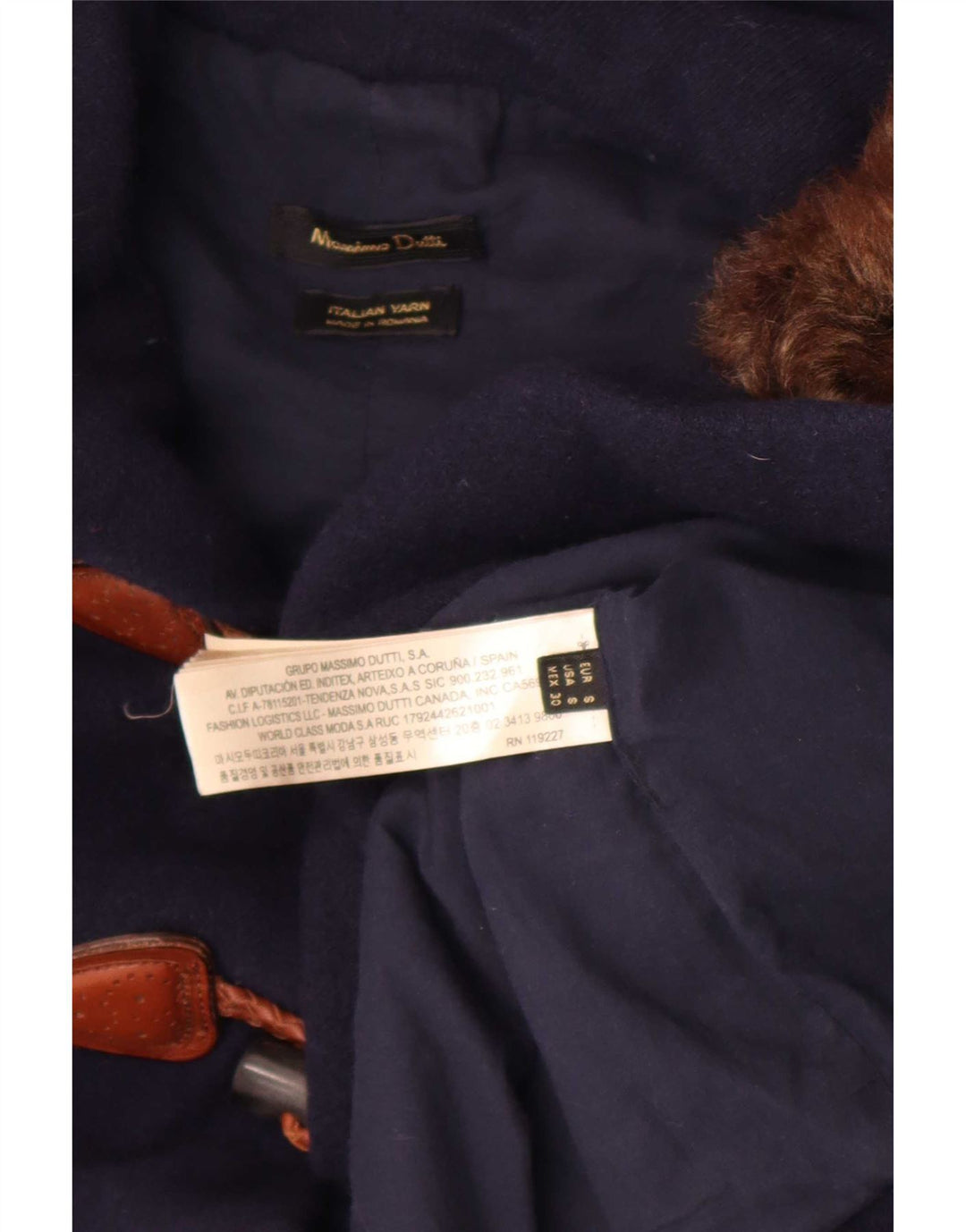 Massimo Dutti Womens Hooded Duffle Jacket UK 10 Small Navy Blue Wool