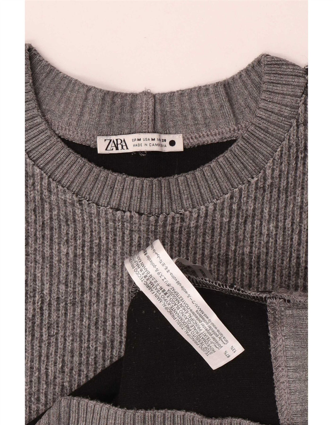 Zara Womens Crew Neck Jumper Sweater UK 14 Medium Grey Polyester