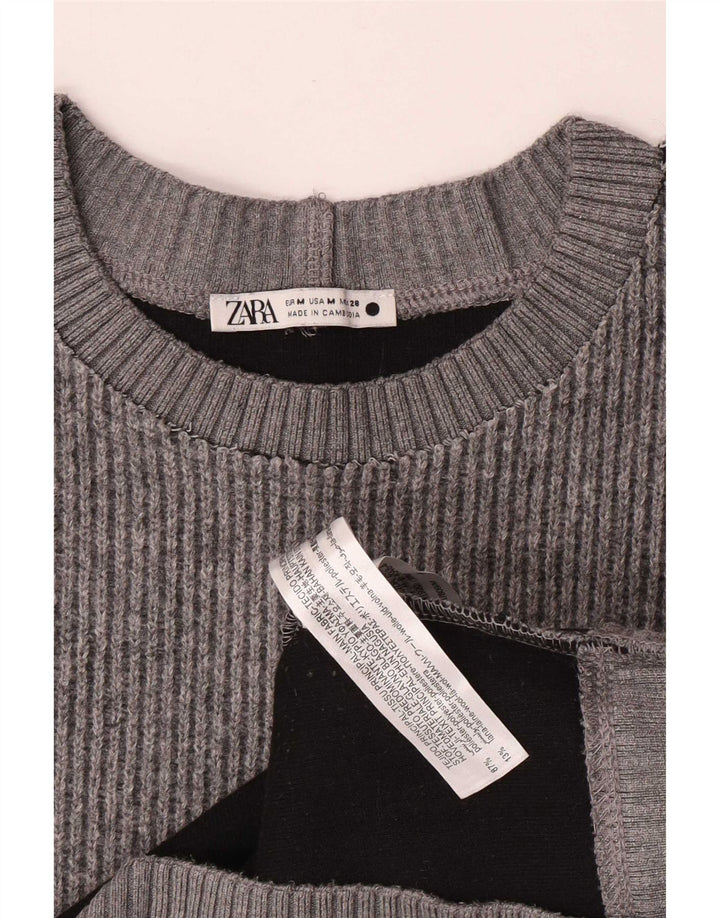 Zara Womens Crew Neck Jumper Sweater UK 14 Medium Grey Polyester