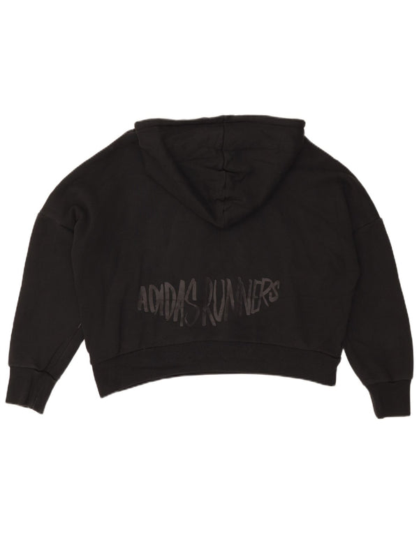 Adidas Womens Oversized Crop Graphic Hoodie Jumper UK 8/10 Small Black