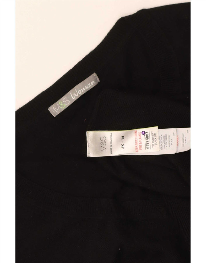 Marks & Spencer Womens V-Neck Jumper Sweater UK 14 Medium Black Viscose