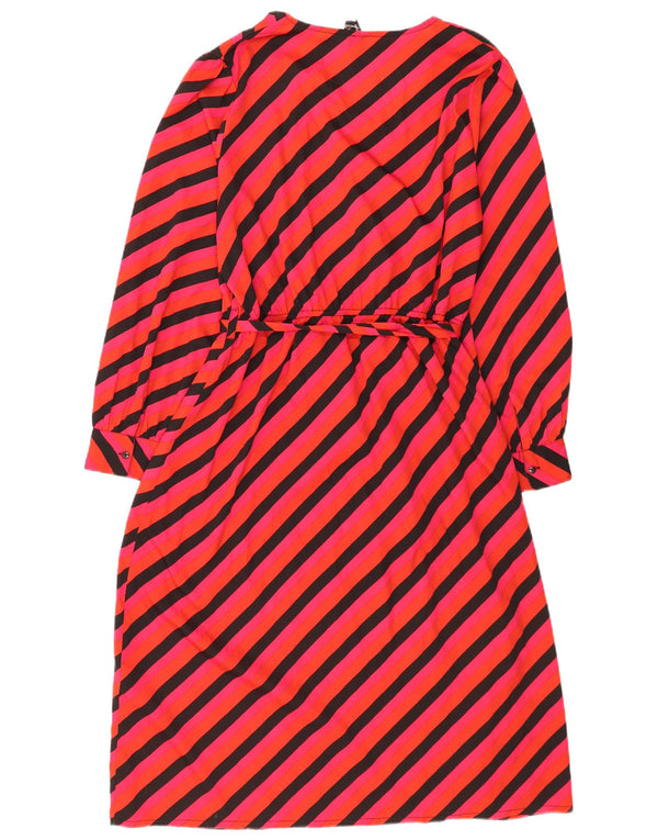 Vintage Womens Long Sleeve Maxi Dress UK 18 XL Red Striped Polyester