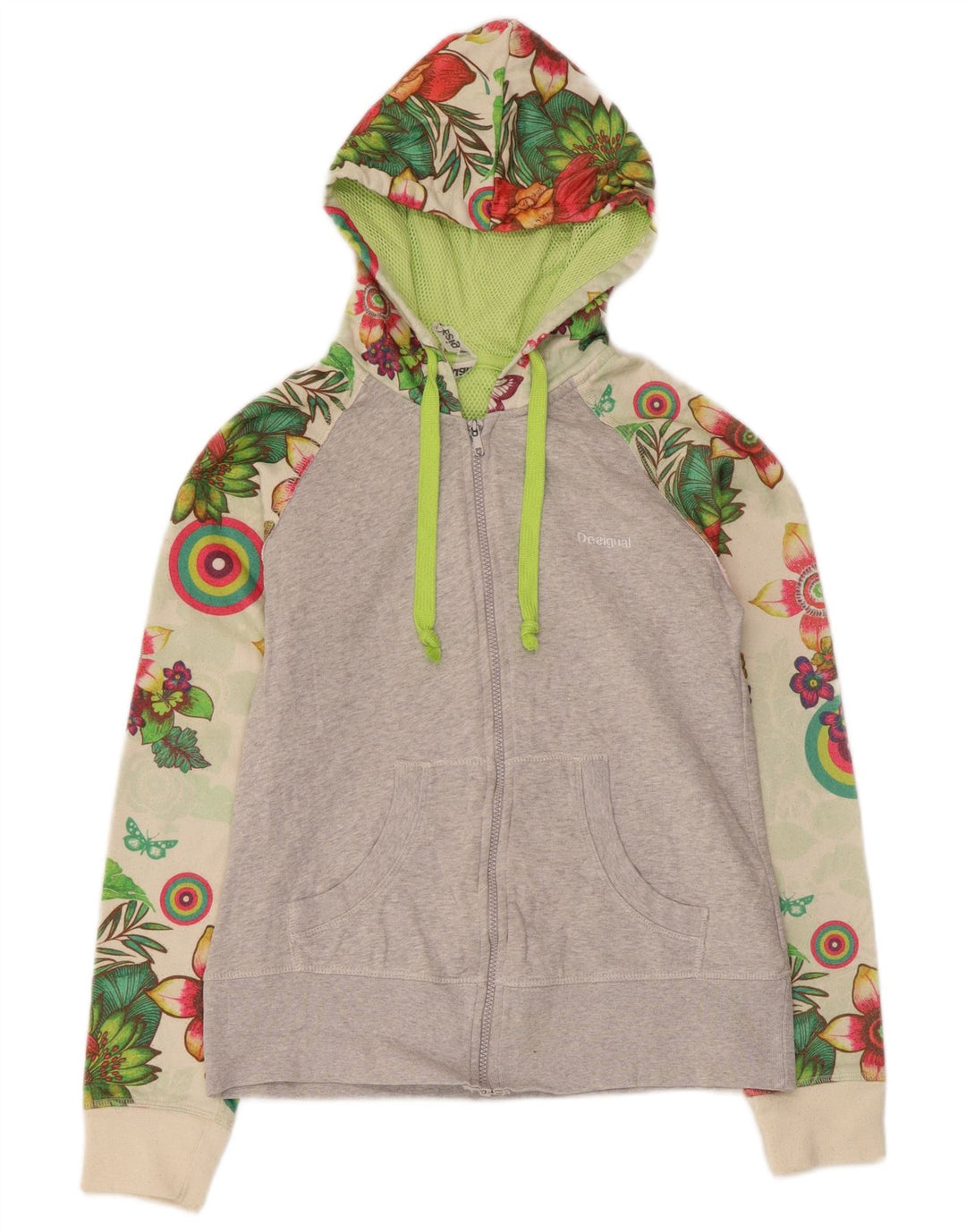 Desigual Womens Zip Hoodie Sweater UK 12 Medium Multicoloured Floral
