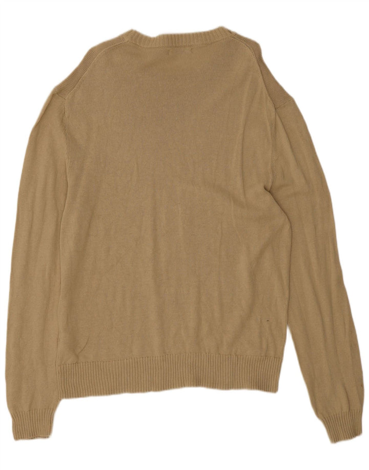 Zara Mens Crew Neck Jumper Sweater Large Beige Cotton