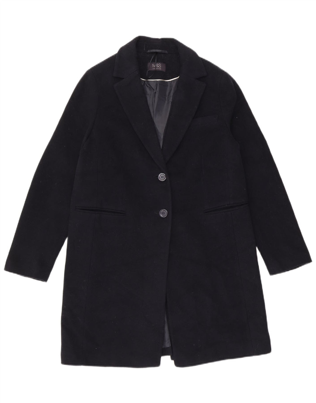 Zara Womens Overcoat UK 12 Medium Navy Blue Wool