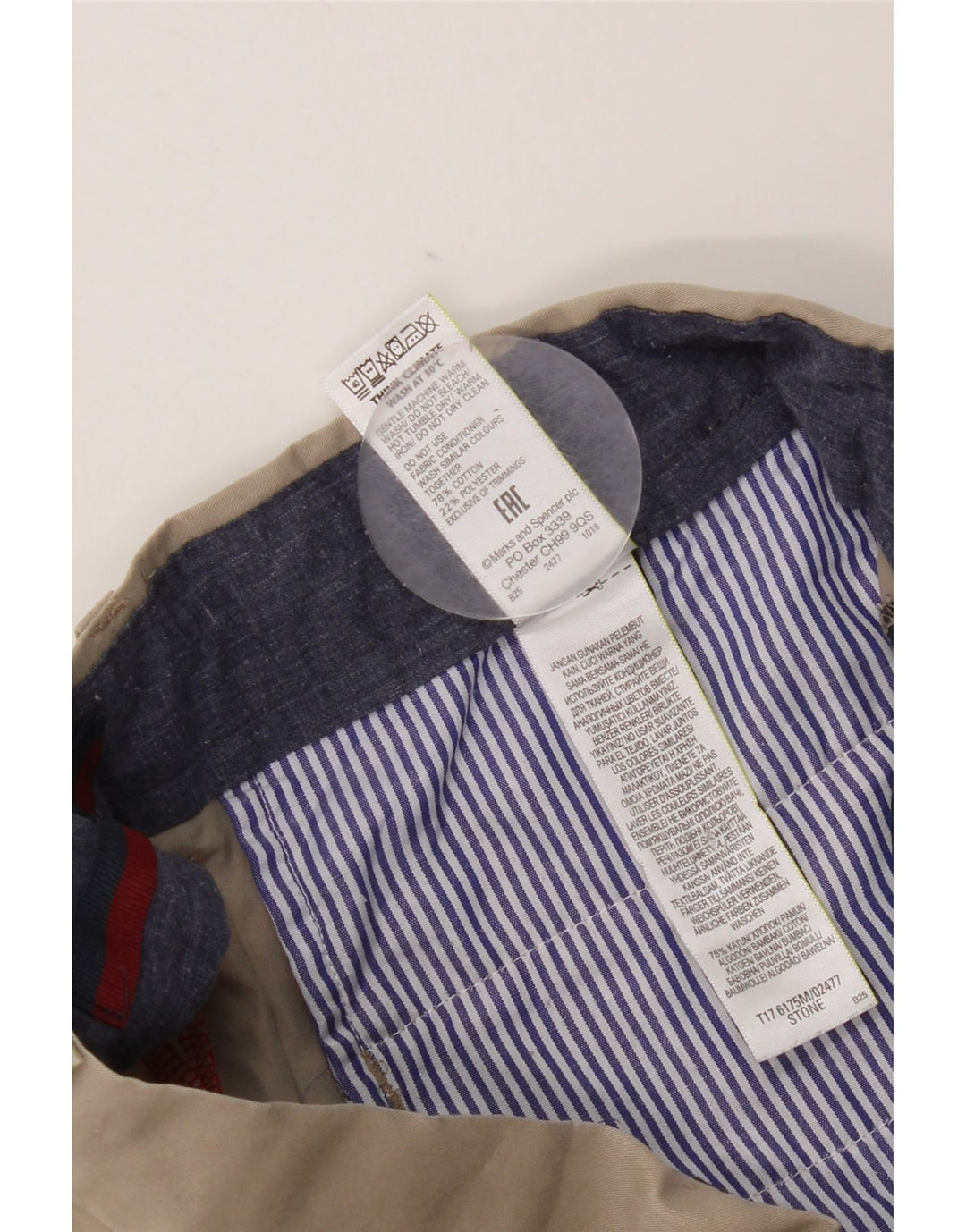 Marks & Spencer Mens Straight Suit Trousers W38 L29 Beige Cotton