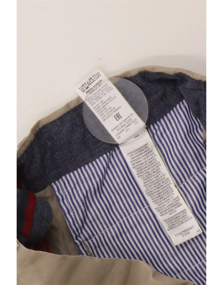 Marks & Spencer Mens Straight Suit Trousers W38 L29 Beige Cotton