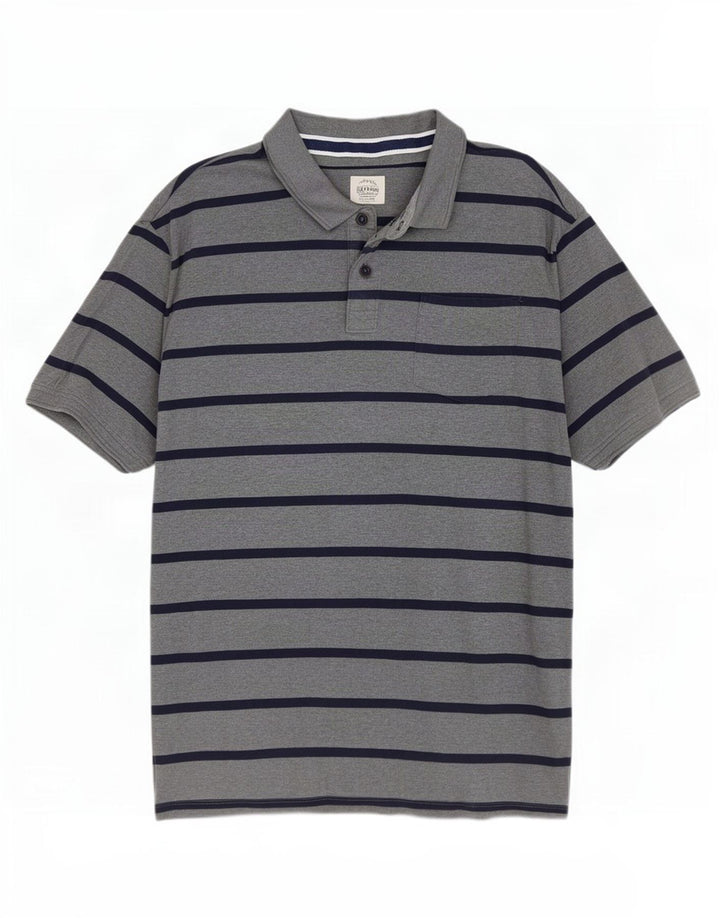 Fat Face Mens Polo Shirt XL Grey Striped Cotton