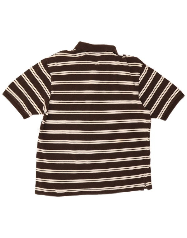 EDDIE BAUER Mens Polo Shirt Medium Brown Striped Cotton