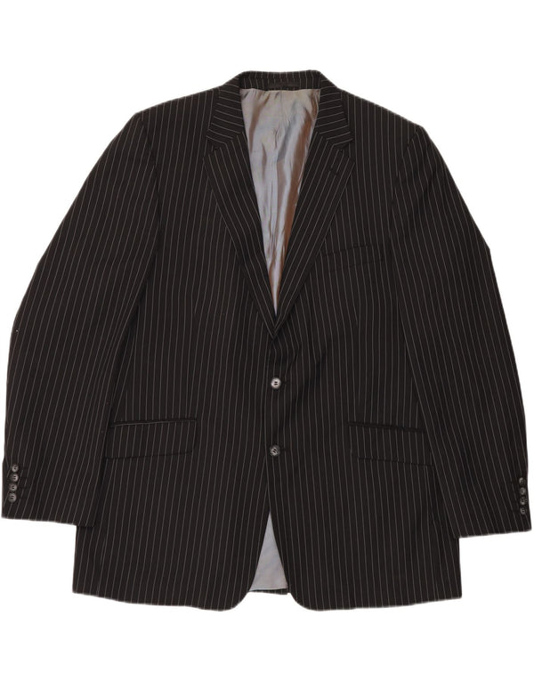 Kartel Mens 2 Button Blazer Jacket UK 48 4XL Black Pinstripe Polyester