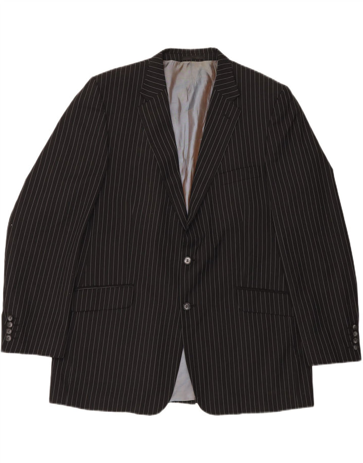 Kartel Mens 2 Button Blazer Jacket UK 48 4XL Black Pinstripe Polyester