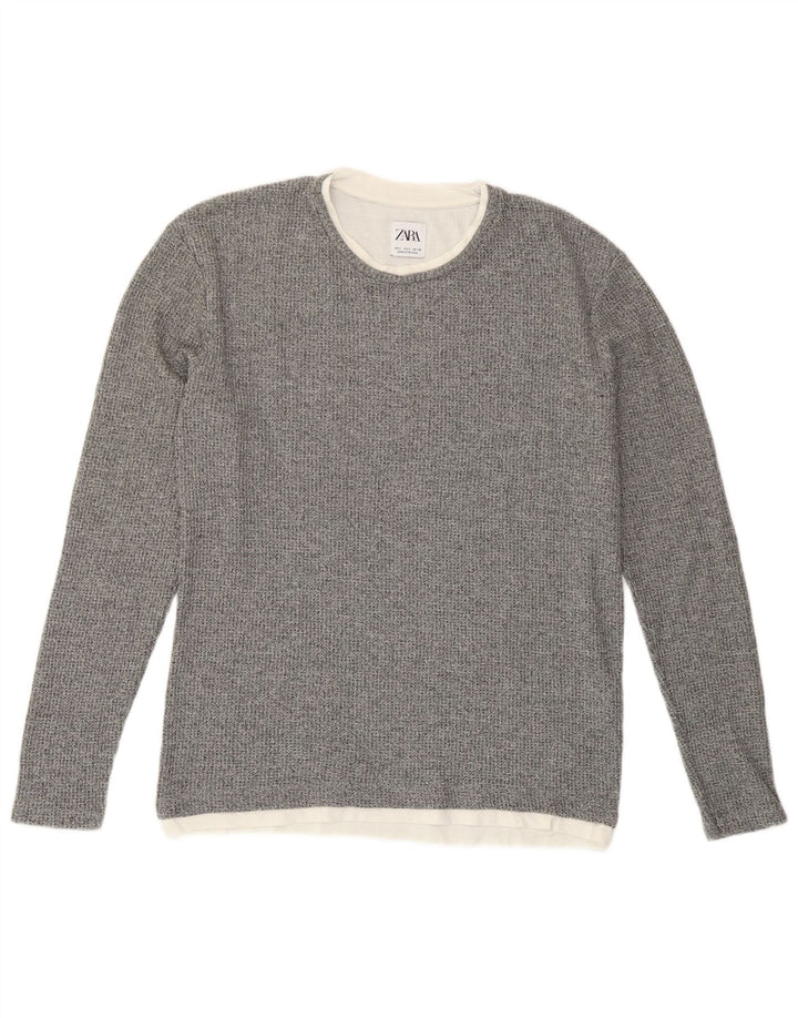 Zara Mens Top Long Sleeve Small Grey Flecked Cotton