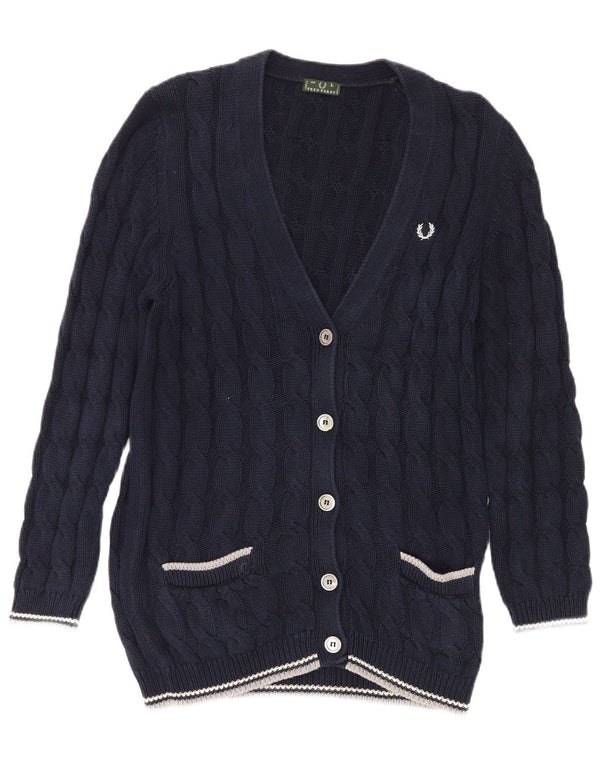 Fred Perry Womens Cardigan Sweater UK 14 Large Navy Blue Cotton Classic