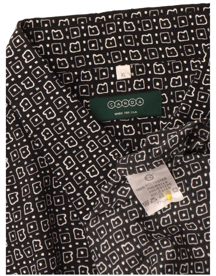 Canda Mens Short Sleeve Shirt XL Black Geometric Polyester