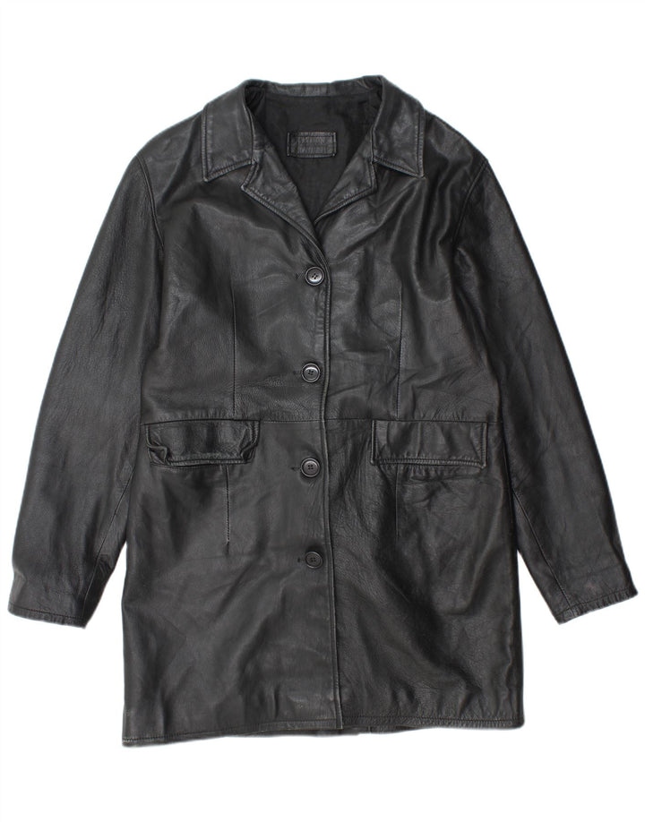 VINTAGE Womens Leather Coat UK 18 XL Black Leather