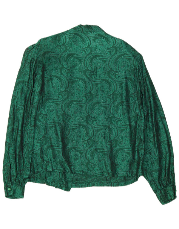 Vintage Womens Long Sleeve Shirt Blouse UK 16 Large Green Paisley Retro