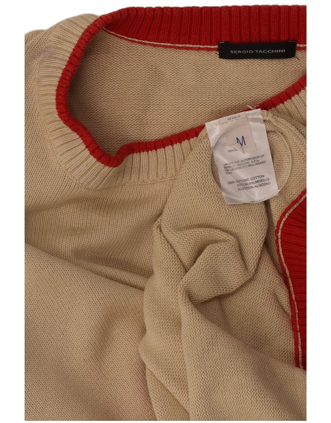 Sergio Tacchini Mens Crew Neck Jumper Sweater Medium Beige Cotton