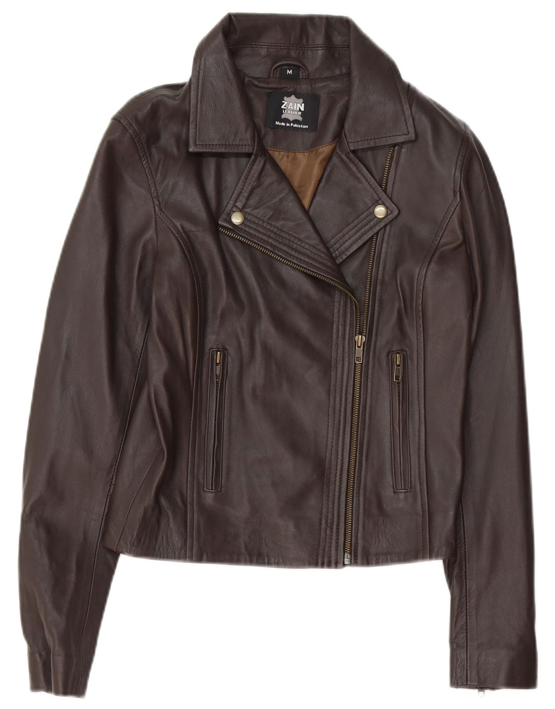 Vintage Womens Leather Biker Jacket UK 12 Medium Brown Leather