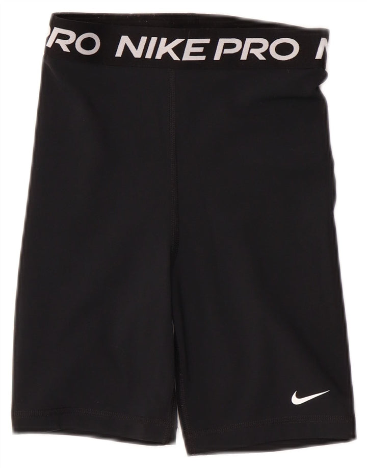 NIKE Womens Dri Fit Graphic Sport Shorts UK 4 XS Black Polyester