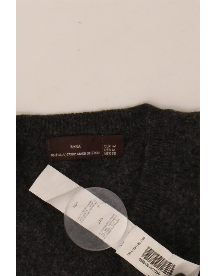 ZARA Mens V-Neck Jumper Sweater Medium Grey Wool