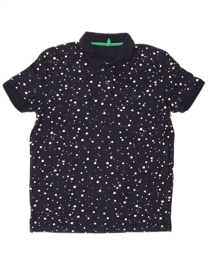 BENETTON Mens Polo Shirt Large Navy Blue Spotted