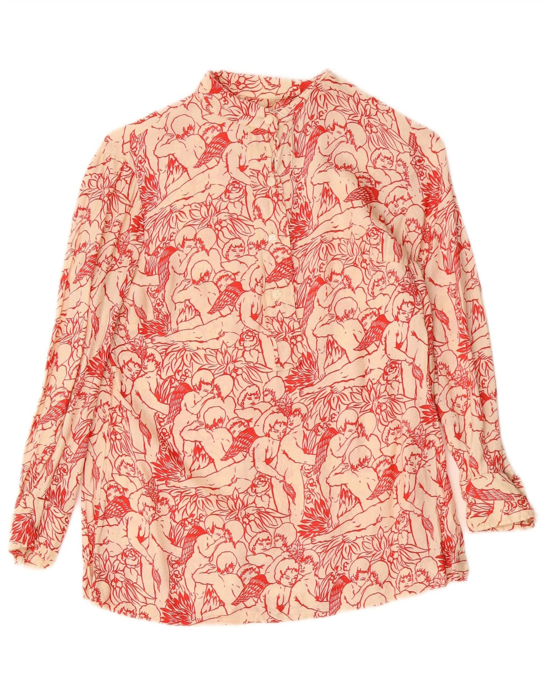 VINTAGE Womens Graphic Shirt Blouse UK 12 Medium White