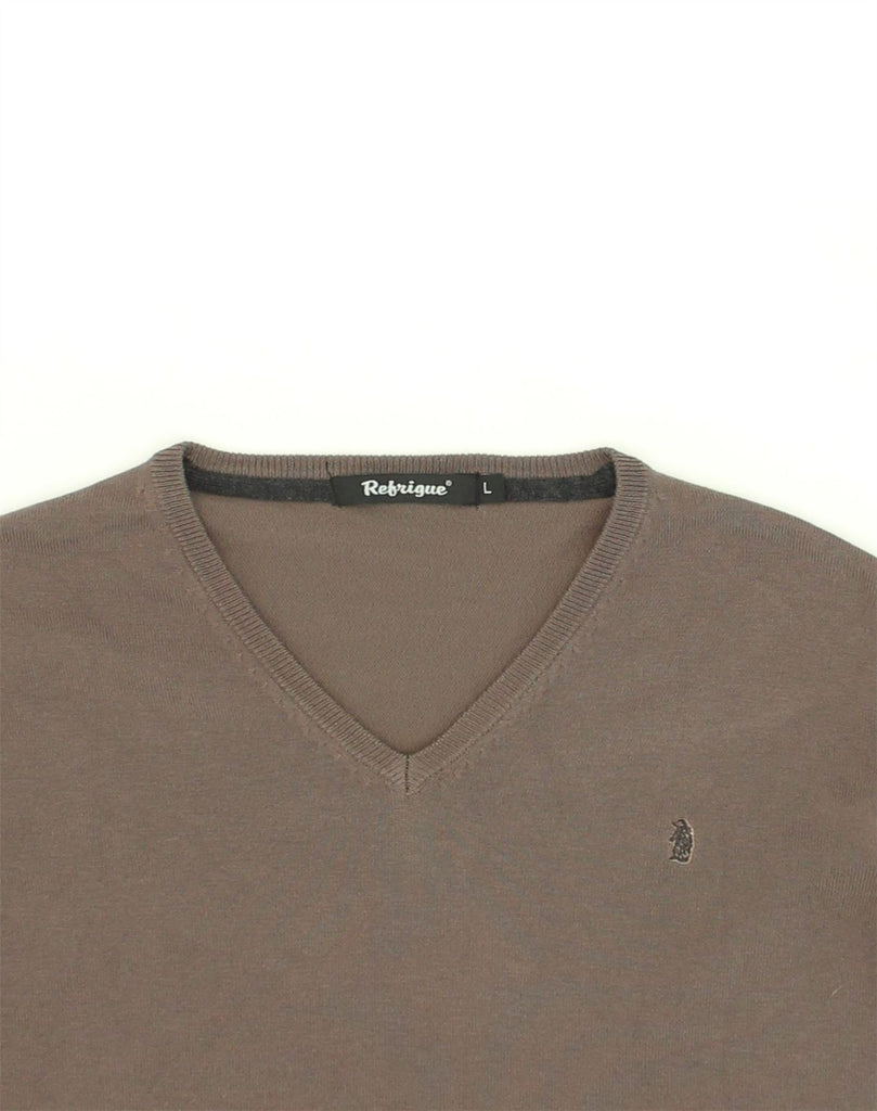 REFRIGUE Mens V-Neck Jumper Sweater Large Brown Viscose | Vintage Refrigue | Thrift | Second-Hand Refrigue | Used Clothing | Messina Hembry 