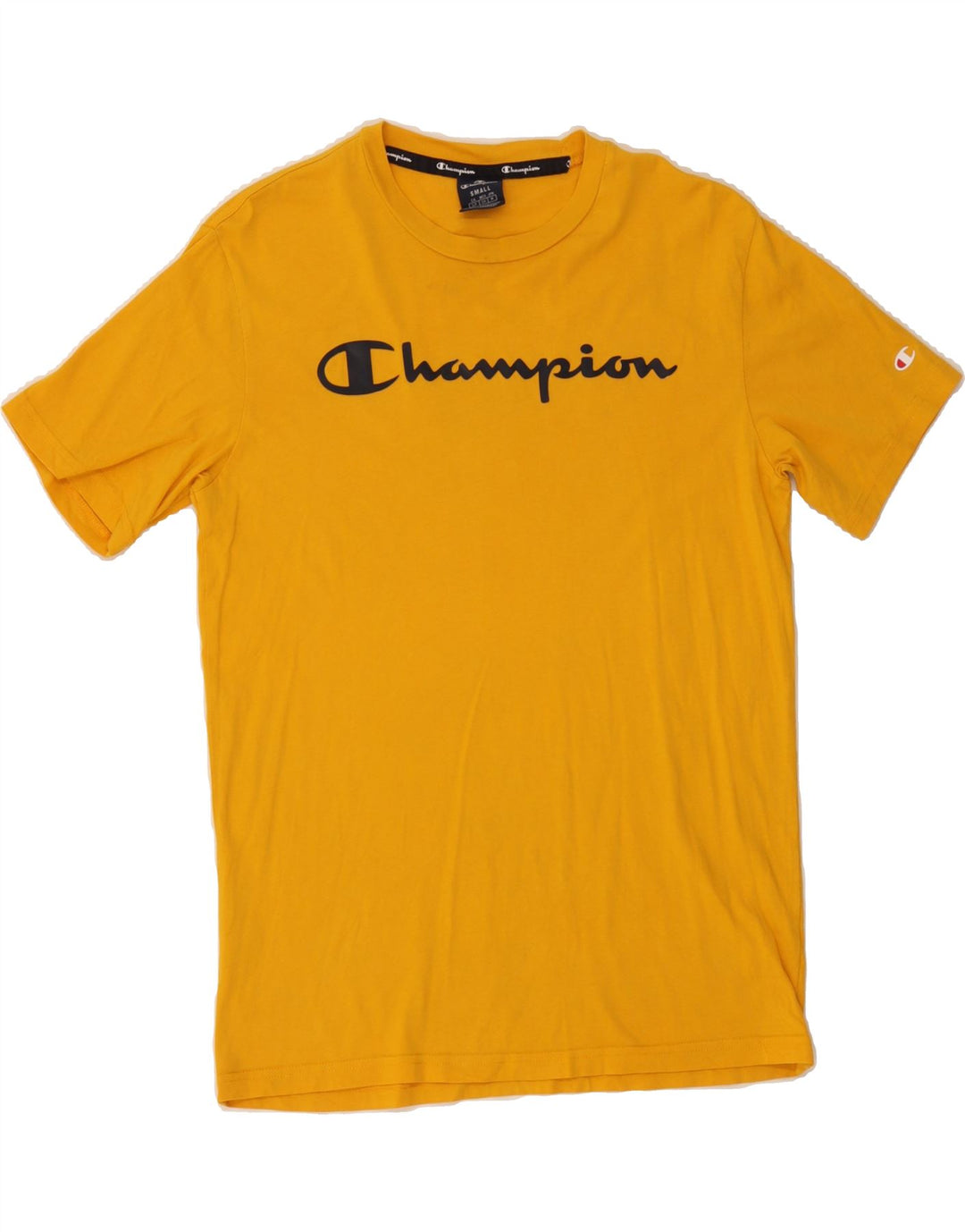 CHAMPION Mens Graphic T-Shirt Top Small Yellow Cotton Vintage Champion and Second-Hand Champion from Messina Hembry 