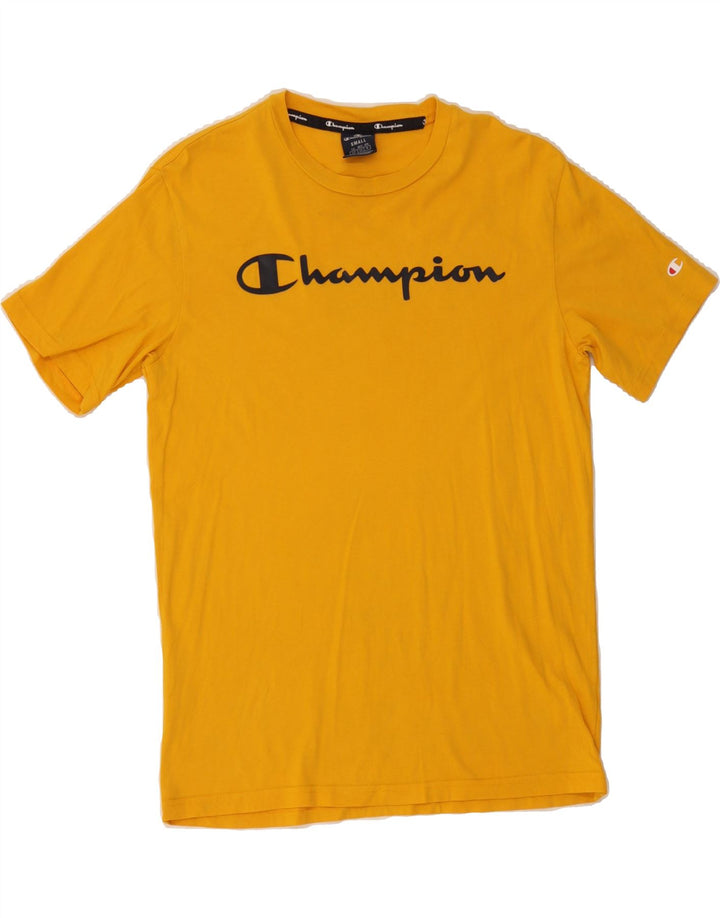 CHAMPION Mens Graphic T-Shirt Top Small Yellow Cotton Vintage Champion and Second-Hand Champion from Messina Hembry 