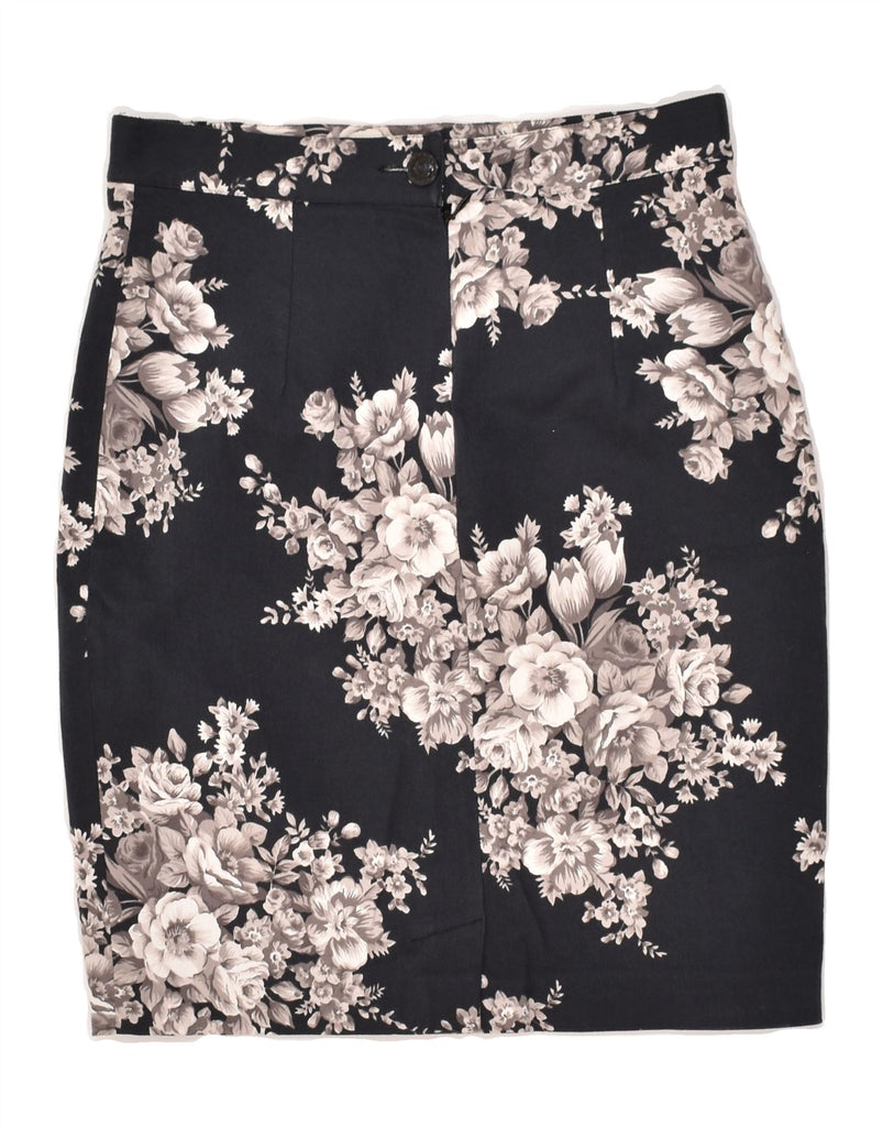 VANITY Womens Pencil Skirt IT 44 Medium W28 Black Floral Cotton Vintage Vanity and Second-Hand Vanity from Messina Hembry 