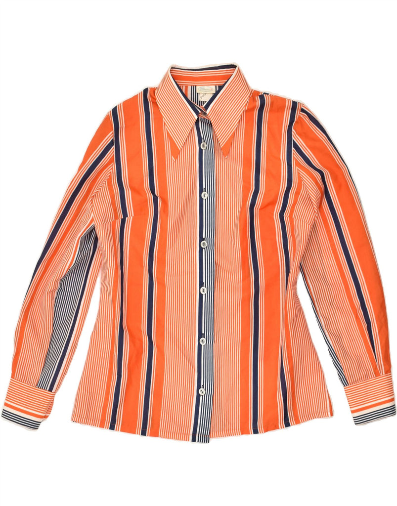 VINTAGE Womens Shirt UK 12 Medium Orange Striped Polyester | Vintage Vintage | Thrift | Second-Hand Vintage | Used Clothing | Messina Hembry 