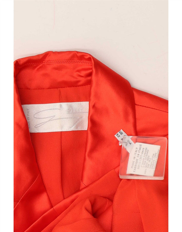 Genny Womens 3 Button 3/4 Sleeve Blazer Jacket US 6 Medium Orange Silk