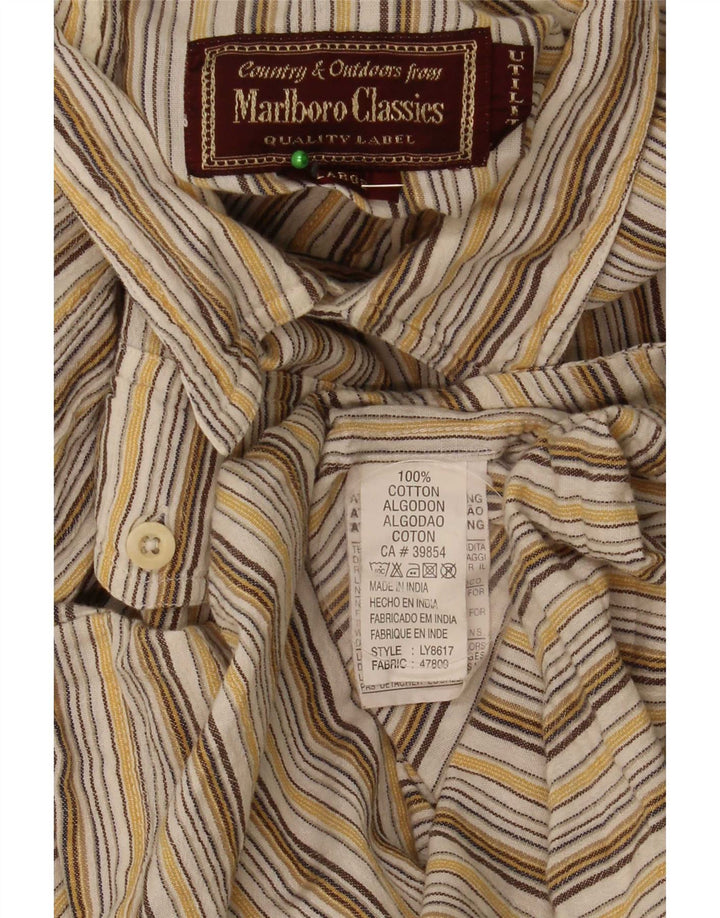 Marlboro Classics Mens Shirt Large Brown Striped Cotton