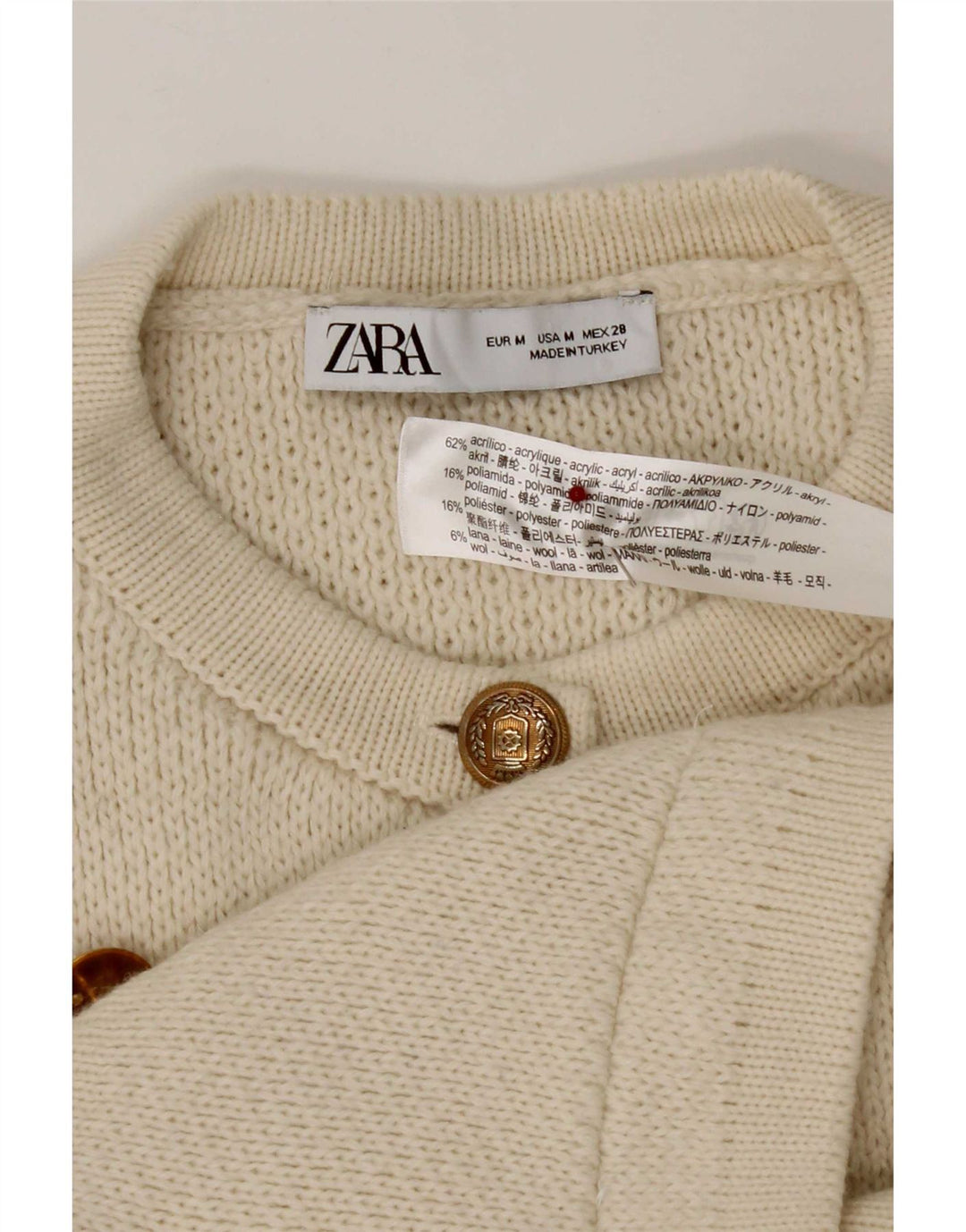 Zara Womens Cardigan Sweater UK 12 Medium Off White Acrylic