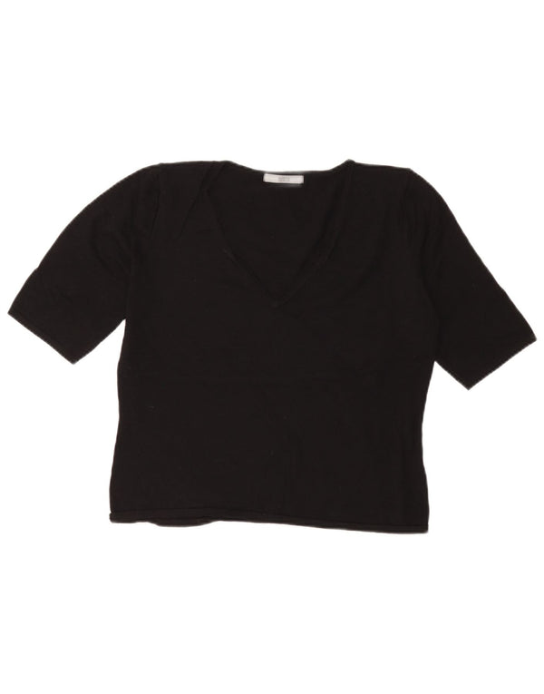 Marks & Spencer Womens Crop T-Shirt Top UK 16 Large Black Viscose