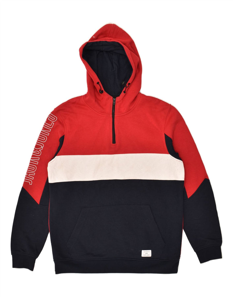 JACK & JONES Mens Graphic Zip Neck Hoodie Jumper Large Red Colourblock | Vintage Jack & Jones | Thrift | Second-Hand Jack & Jones | Used Clothing | Messina Hembry 