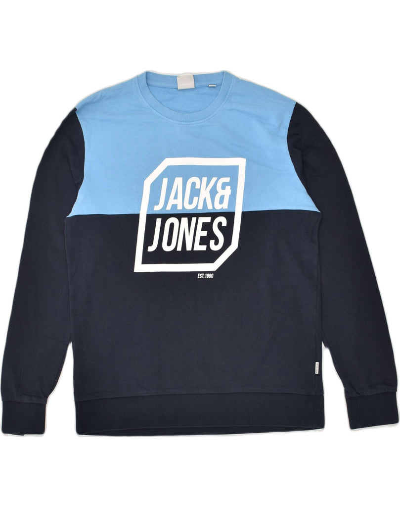 JACK & JONES Mens Graphic Sweatshirt Jumper XL Navy Blue Colourblock | Vintage Jack & Jones | Thrift | Second-Hand Jack & Jones | Used Clothing | Messina Hembry 