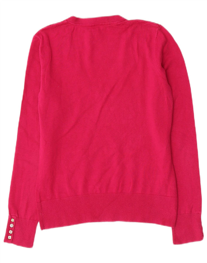 LAURA ASHLEY Womens Crop V-Neck Jumper Sweater UK 12 Medium  Pink Cotton