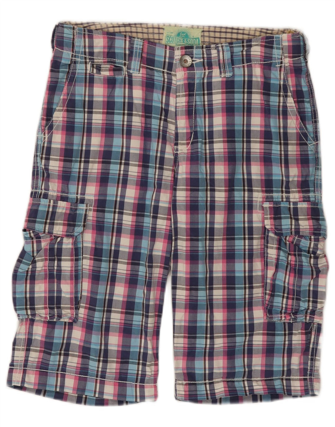 Scotch & Soda Boys Cargo Shorts 15-16 Years W30 Multicoloured Plaid Cotton