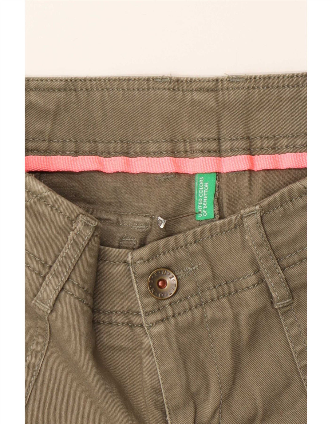 Benetton Womens Denim Hot Pants W28 Medium Khaki Cotton